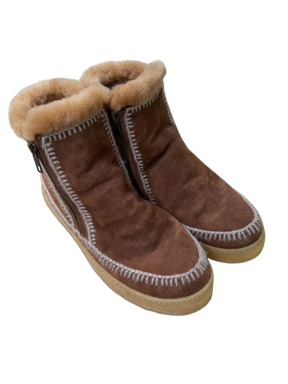 Setsu Crochet Side Zip Ankle Boot Camel Suede 40 - Picture 2 of 6